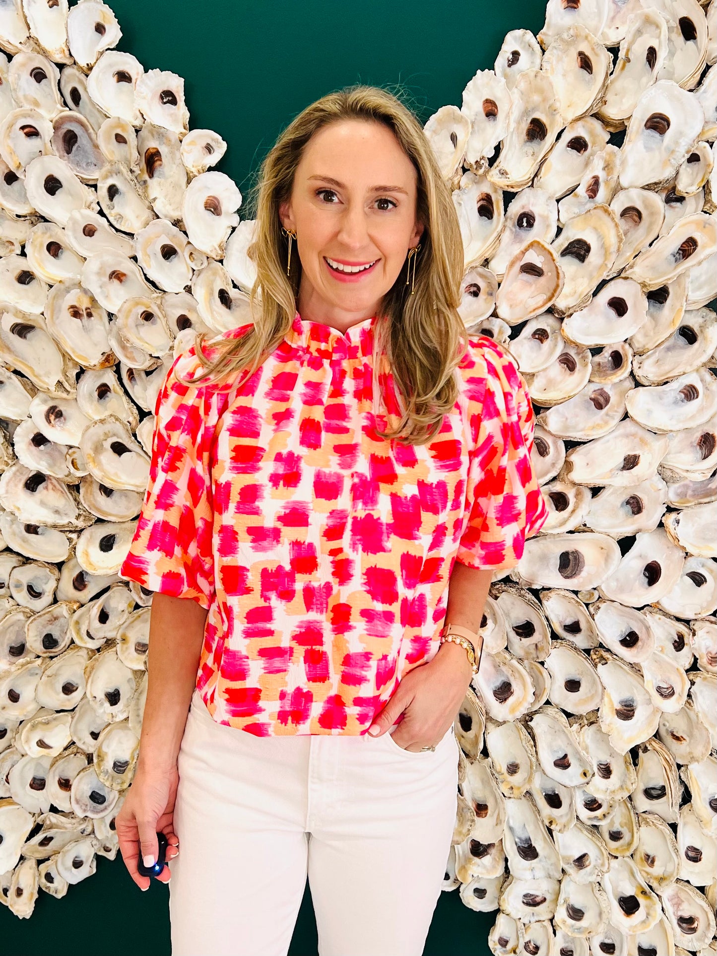 The Victoria Abstract Mock neck blouse