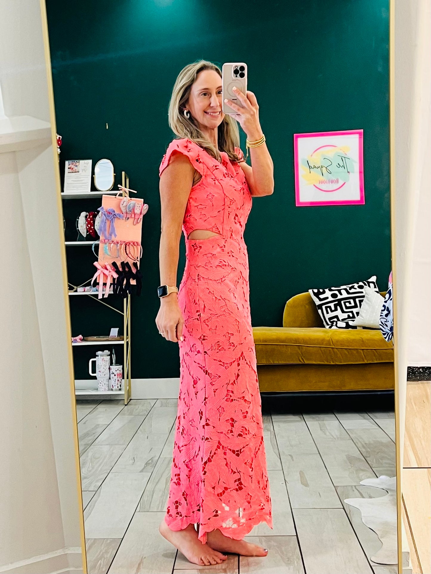 Adelyn Rae: Portia 3D Lace Cap Sleeve Midi Dress: Bubblegum Pink