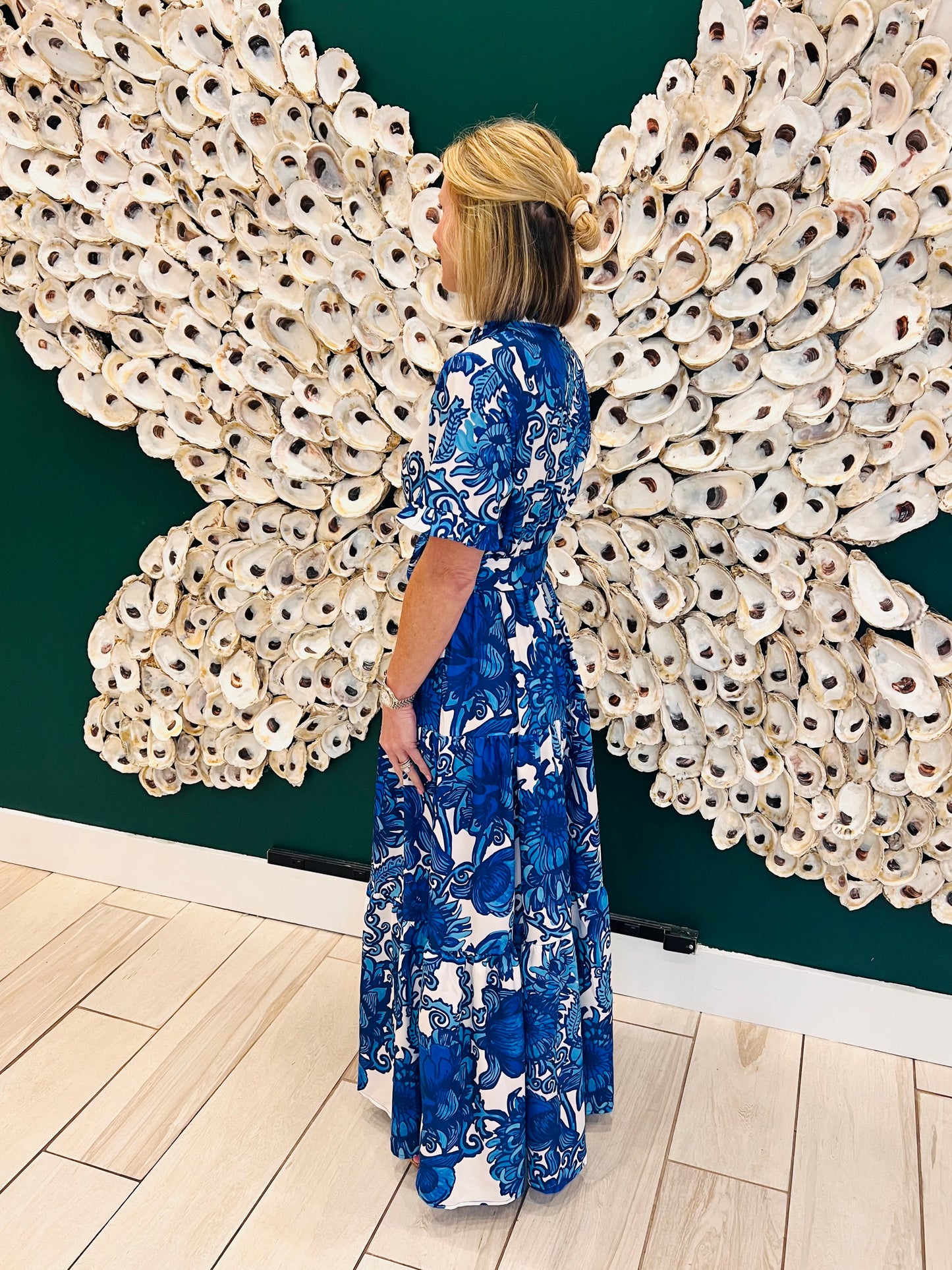 The Celie blue floral dupe dress