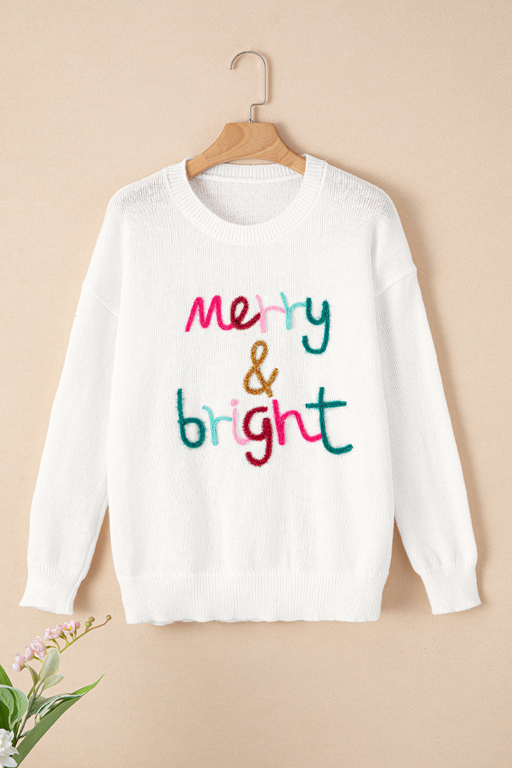 Holly Jolly Merry & Bright Round Neck Casual Christmas Sweater