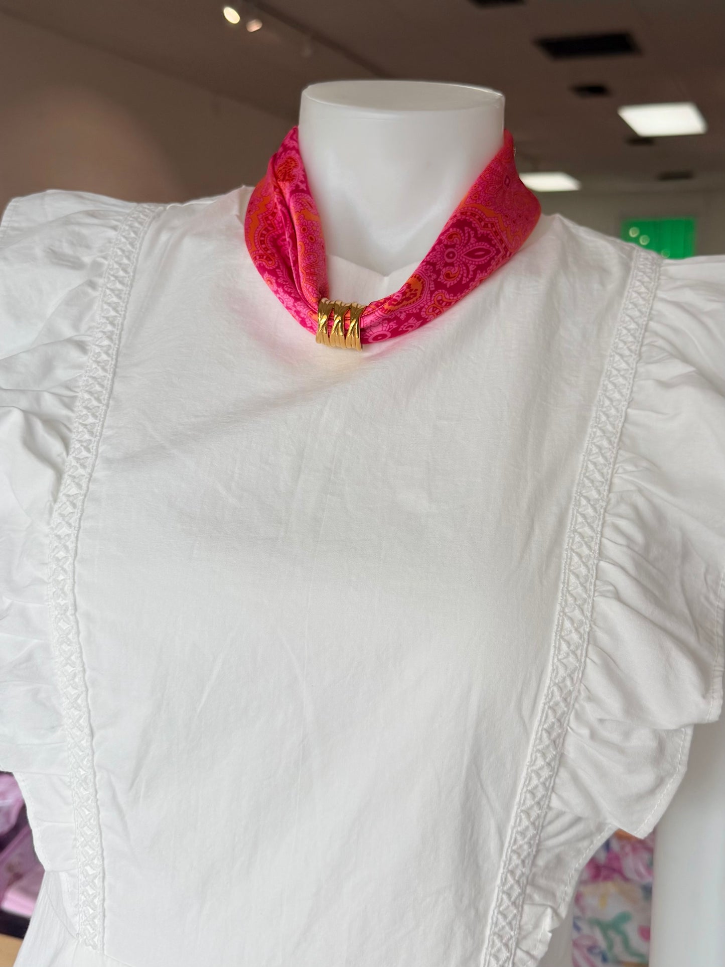 Mulberry Collective scarf with ring / cuff - hot pink / orange : gold ring cuff