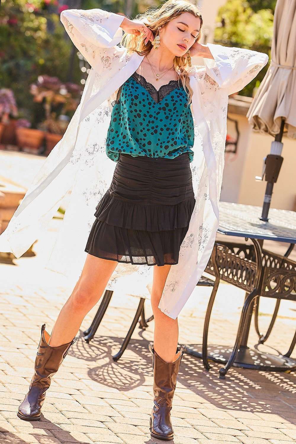 Ruffle Pleated Skirt: Jade green / M
