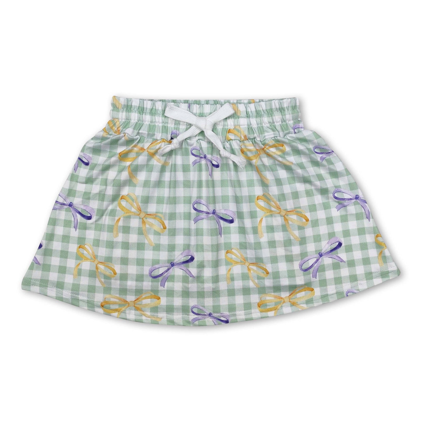 Yellow purple green stripe girls mardi gras skirt: Green plaid / 8-9T