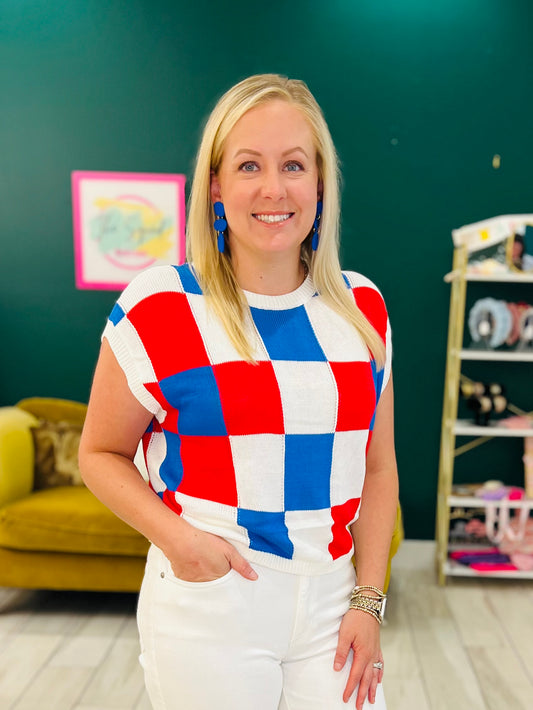 Checkered Red White & Blue top