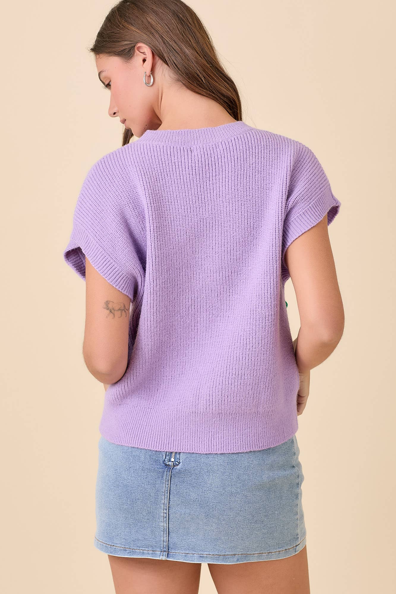 Mardi Gras Ribbon Bow Knit Top: PURPLE / L