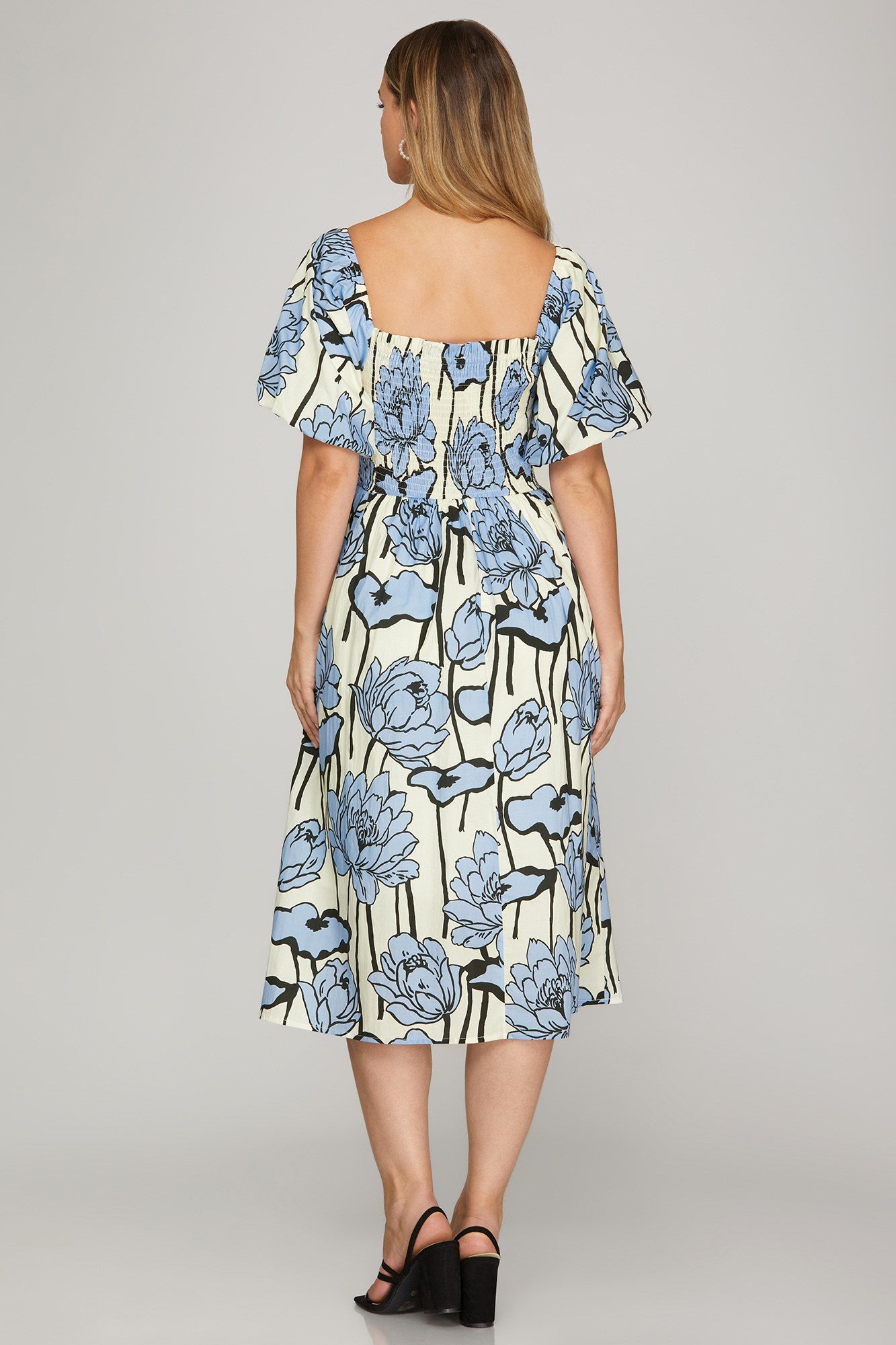 She+Sky Floral puff sleeve midi dress