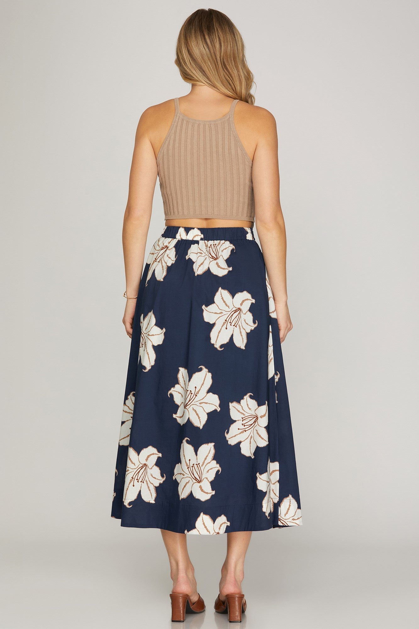 She+Sky Navy floral midi skirt