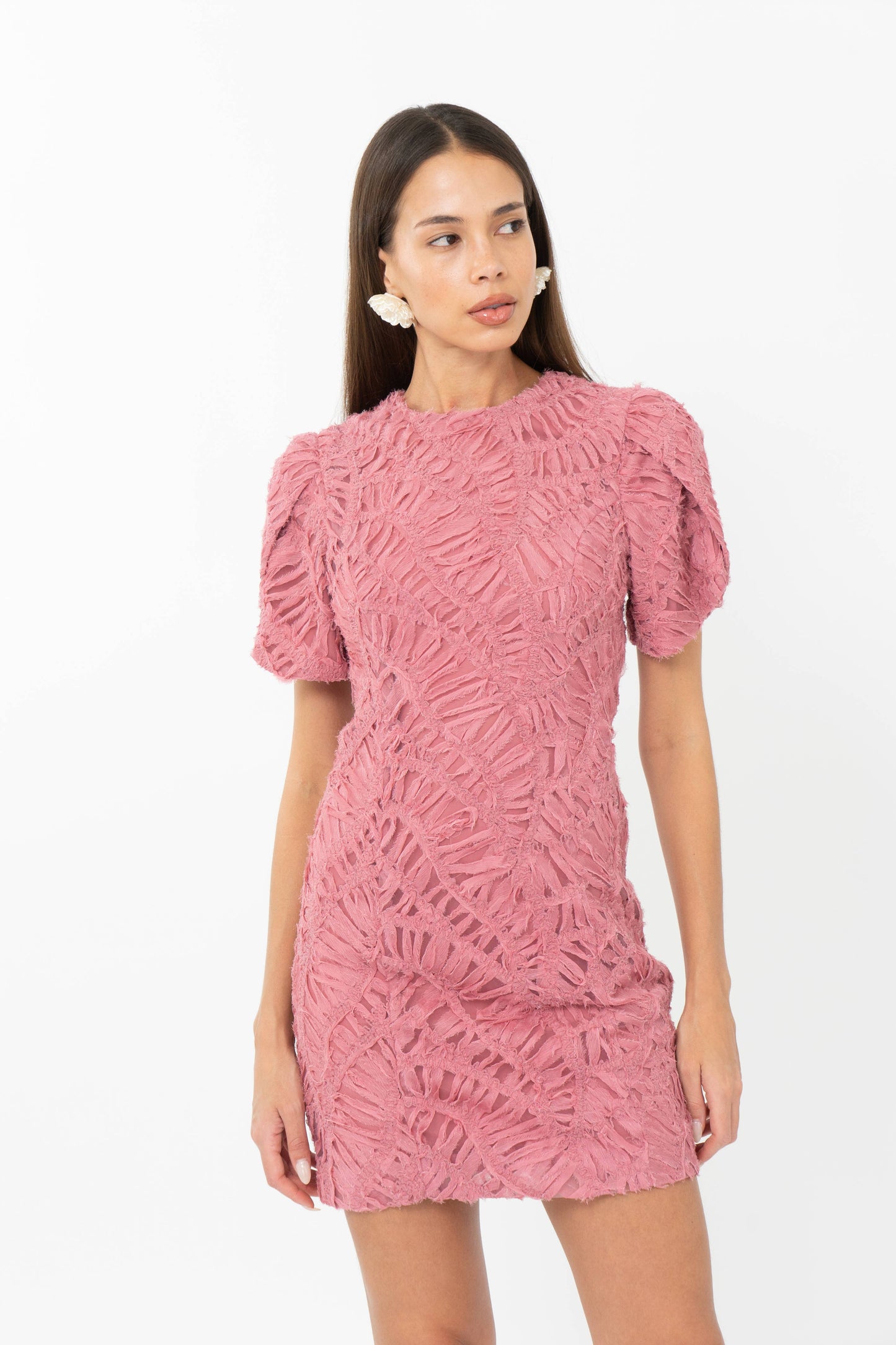 Adelyn Rae: Janice 3D Lace Mini Dress: Rose