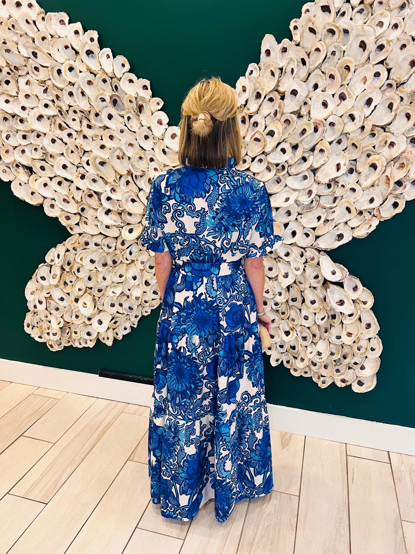 The Celie blue floral dupe dress