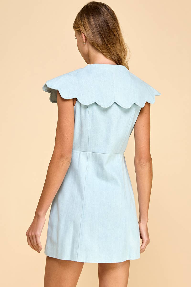 CD05238-Denim Scallop Detail Button Down Dress: LIGHT DENIM / M