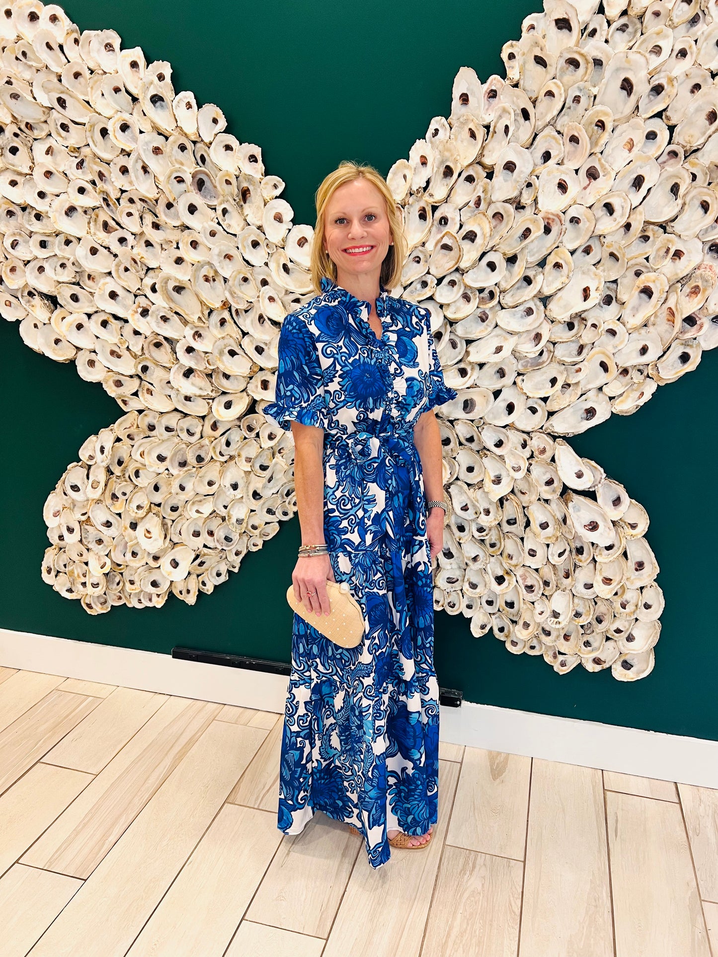 The Celie blue floral dupe dress