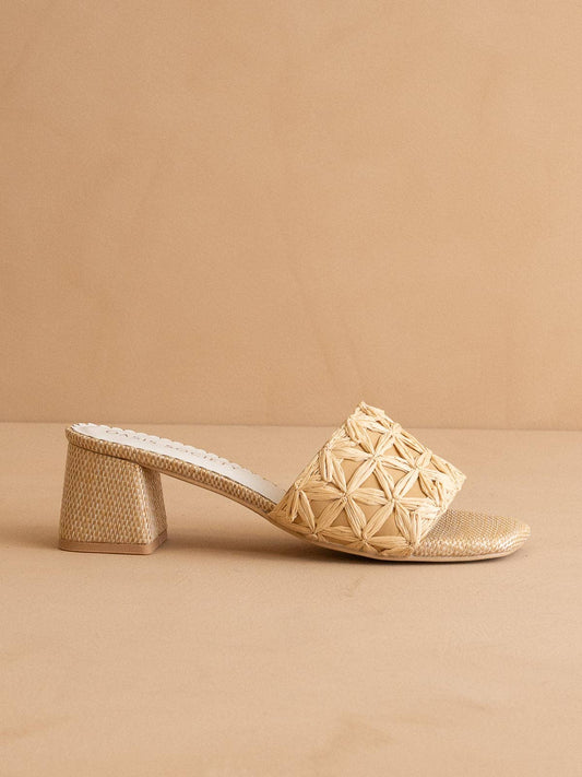 The Winona - Natural Woven Raffia Block Heel: NATURAL