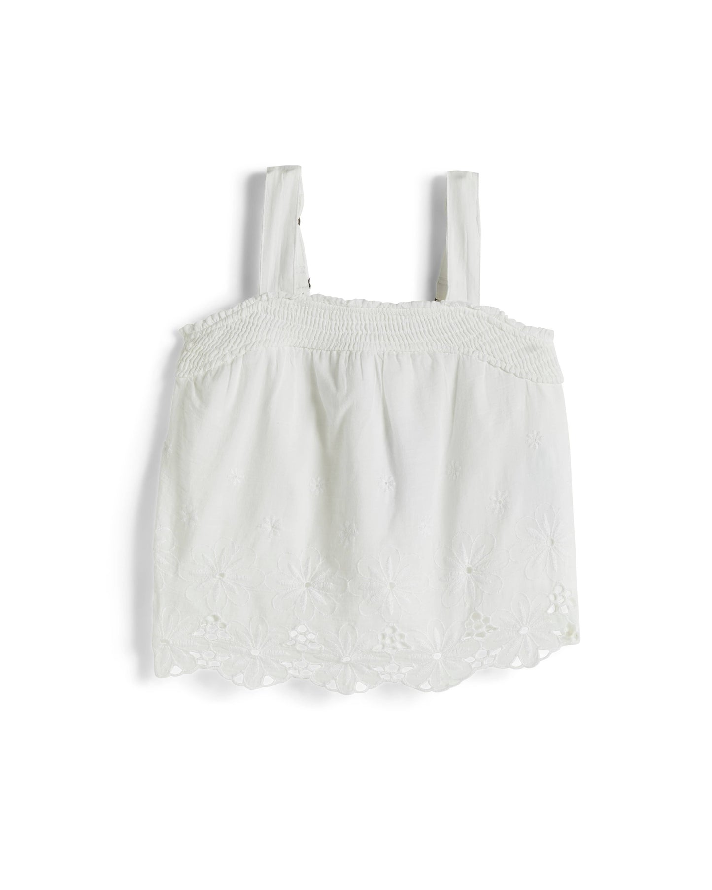 Tractr Jeans - GIRLS- Smocked Tank with Floral Eyelet / WHITE