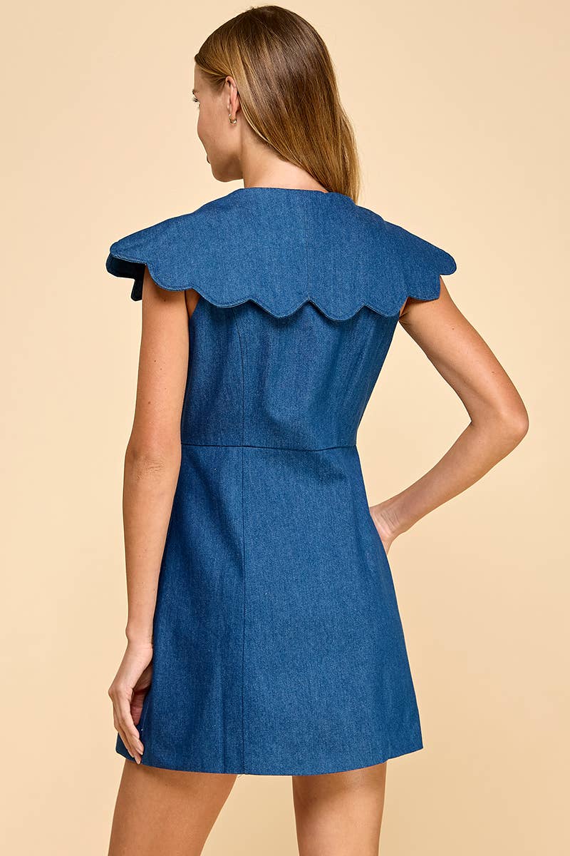 TCEC Dark Denim Scallop Detail Button Down Dress