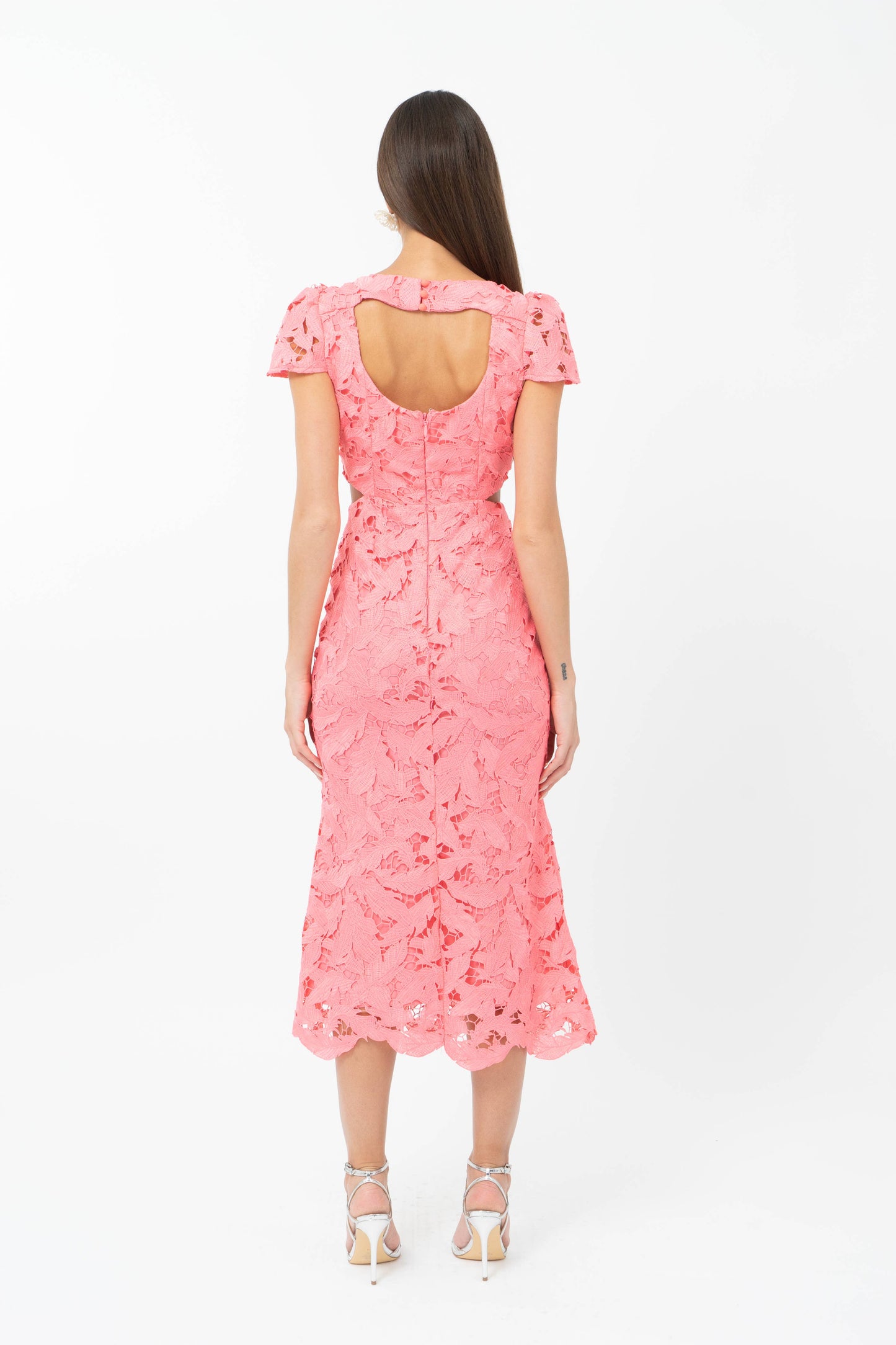 Adelyn Rae: Portia 3D Lace Cap Sleeve Midi Dress: Bubblegum Pink