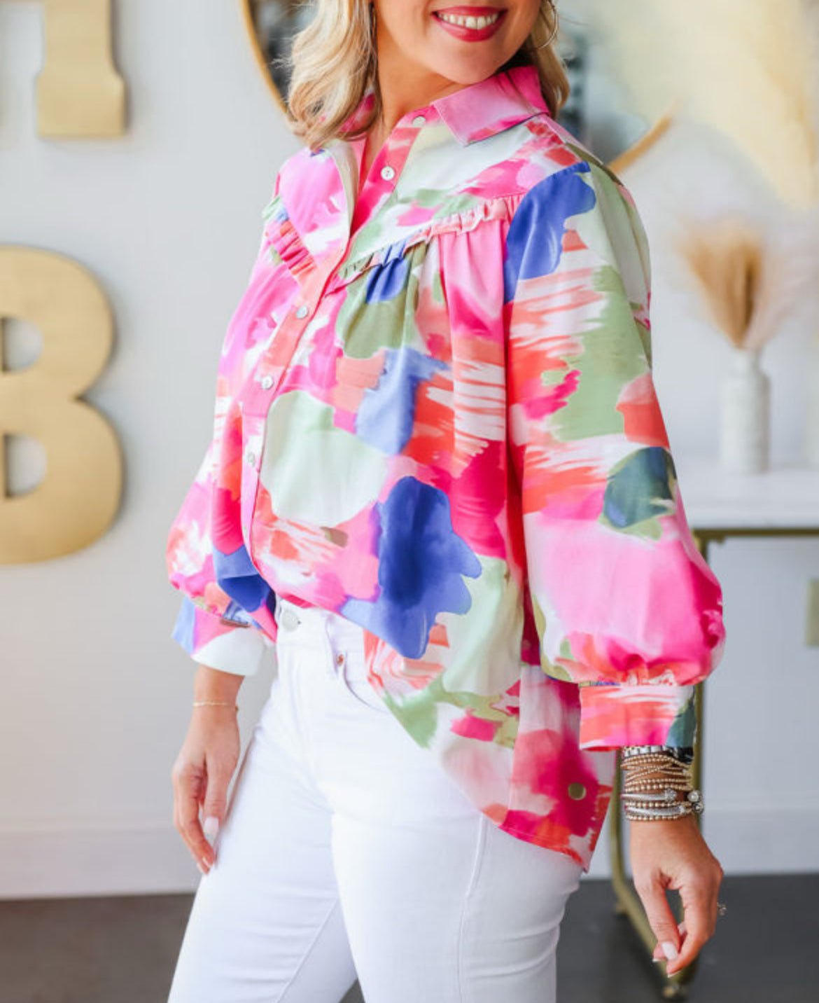 The Cassidy button down abstract blouse