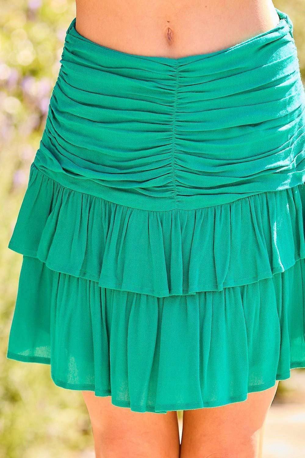 Ruffle Pleated Skirt: Jade green / M
