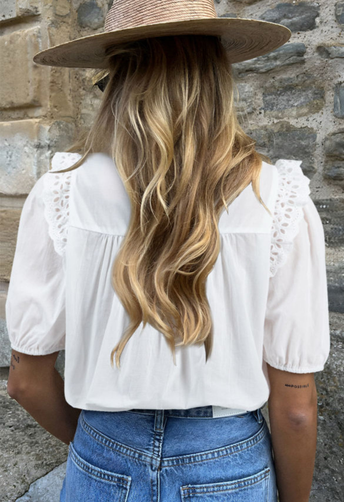 The Christa cotton eyelet tie neck blouse