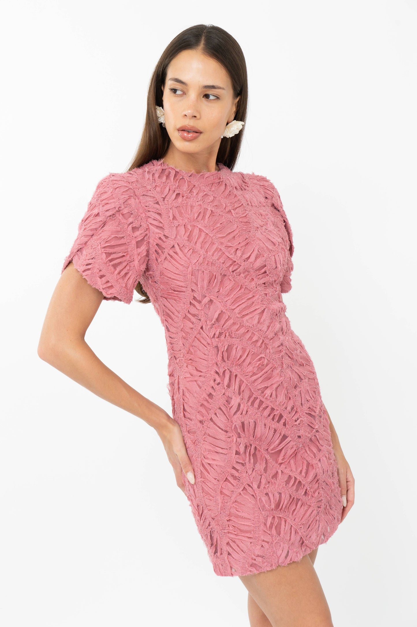 Adelyn Rae: Janice 3D Lace Mini Dress: Rose