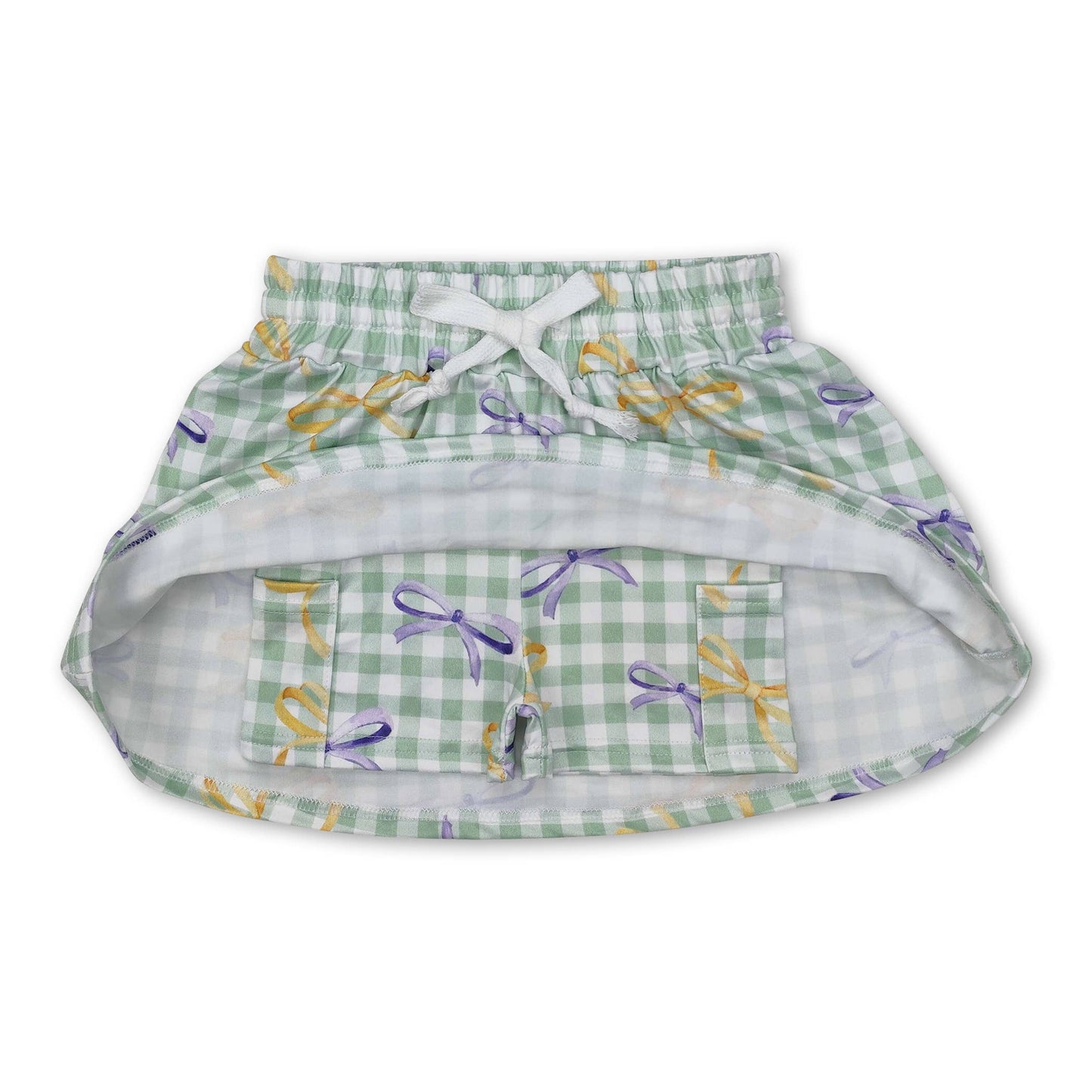 Yellow purple green stripe girls mardi gras skirt: Green plaid / 8-9T
