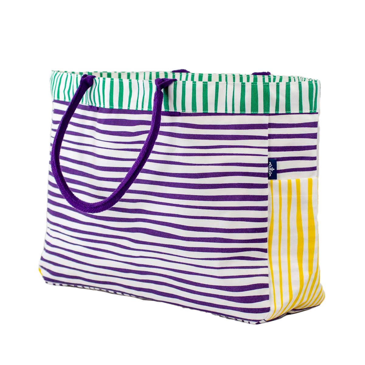 Stripe Durham Tote White/Purple/Yellow/Green 17.5x13.5x6