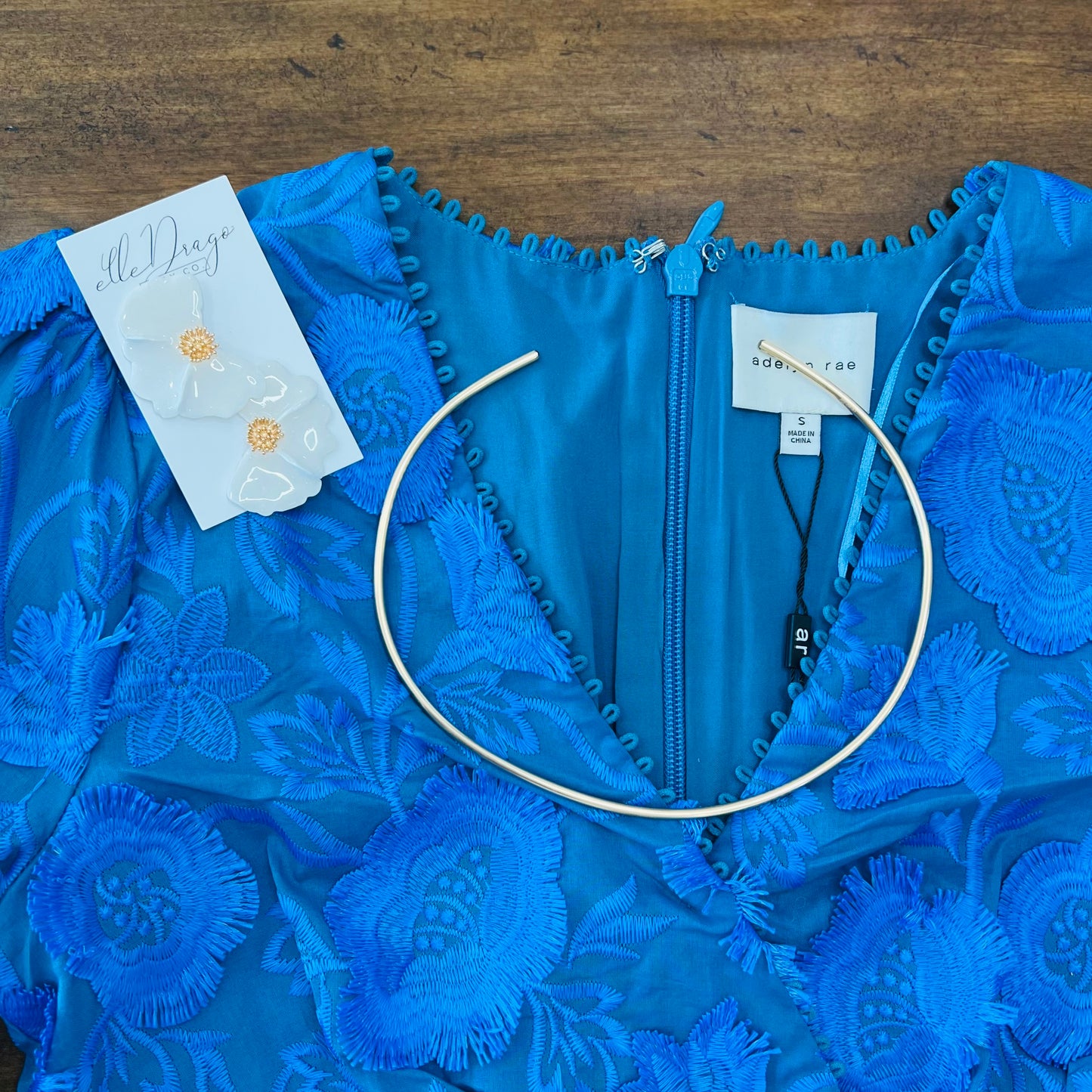 Adelyn Rae: Danica 3D Embroidered Scalloped Mini Dress: Blue