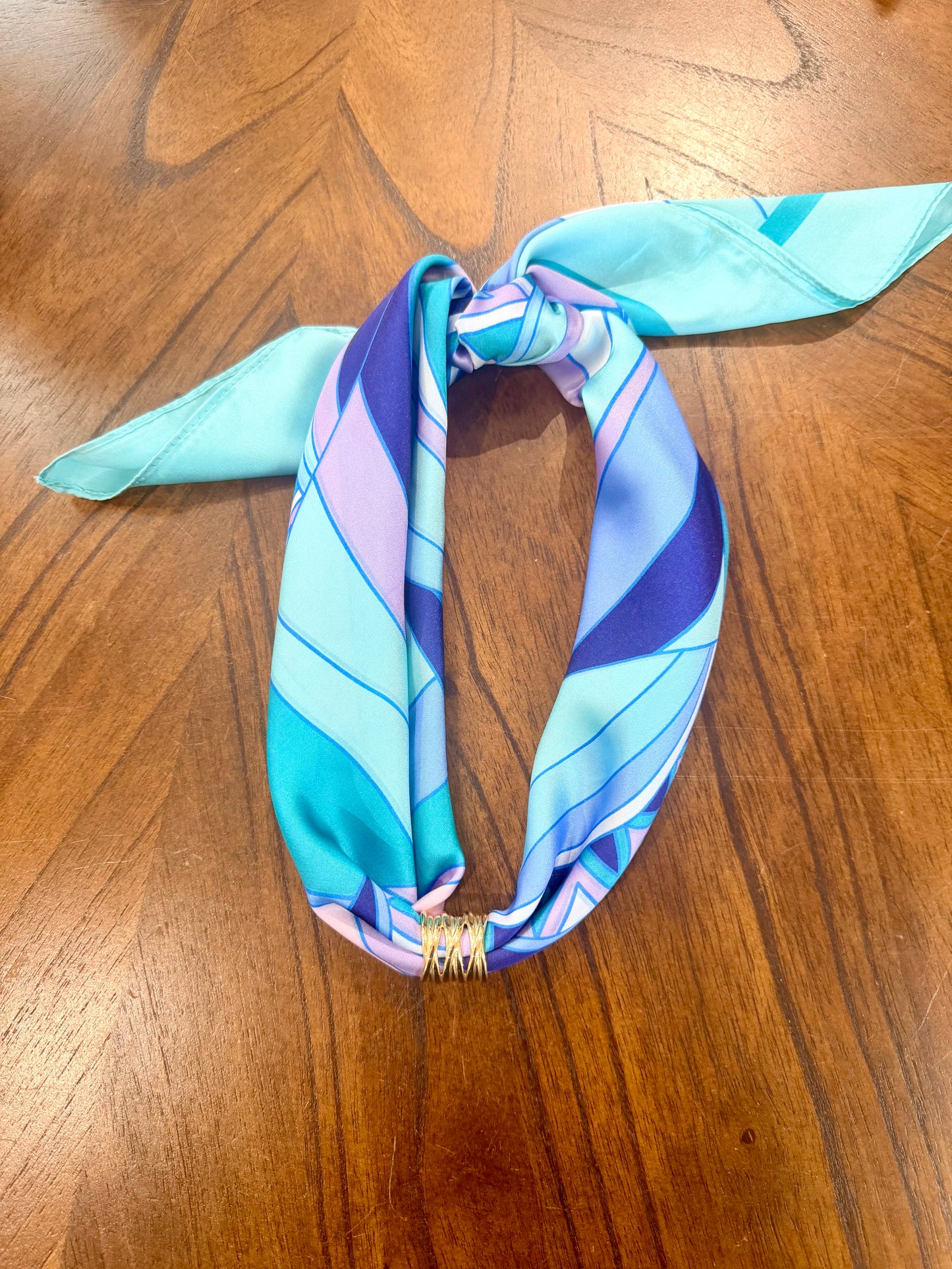 Mulberry Collective scarf with ring / cuff - teal blues : gold ring cuff