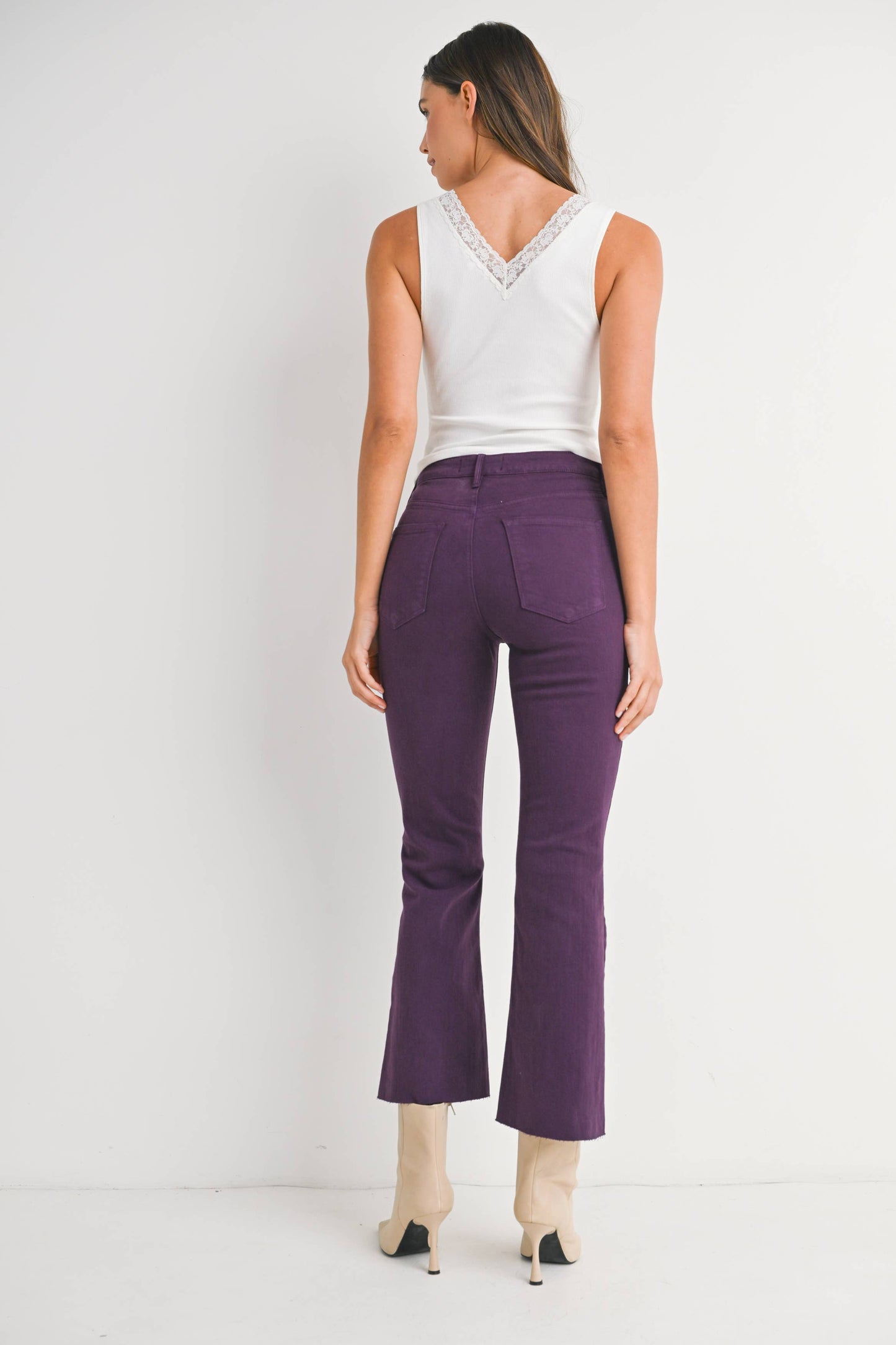 Just Black Denim- PURPLE - High Rise Tonal Crop Flare