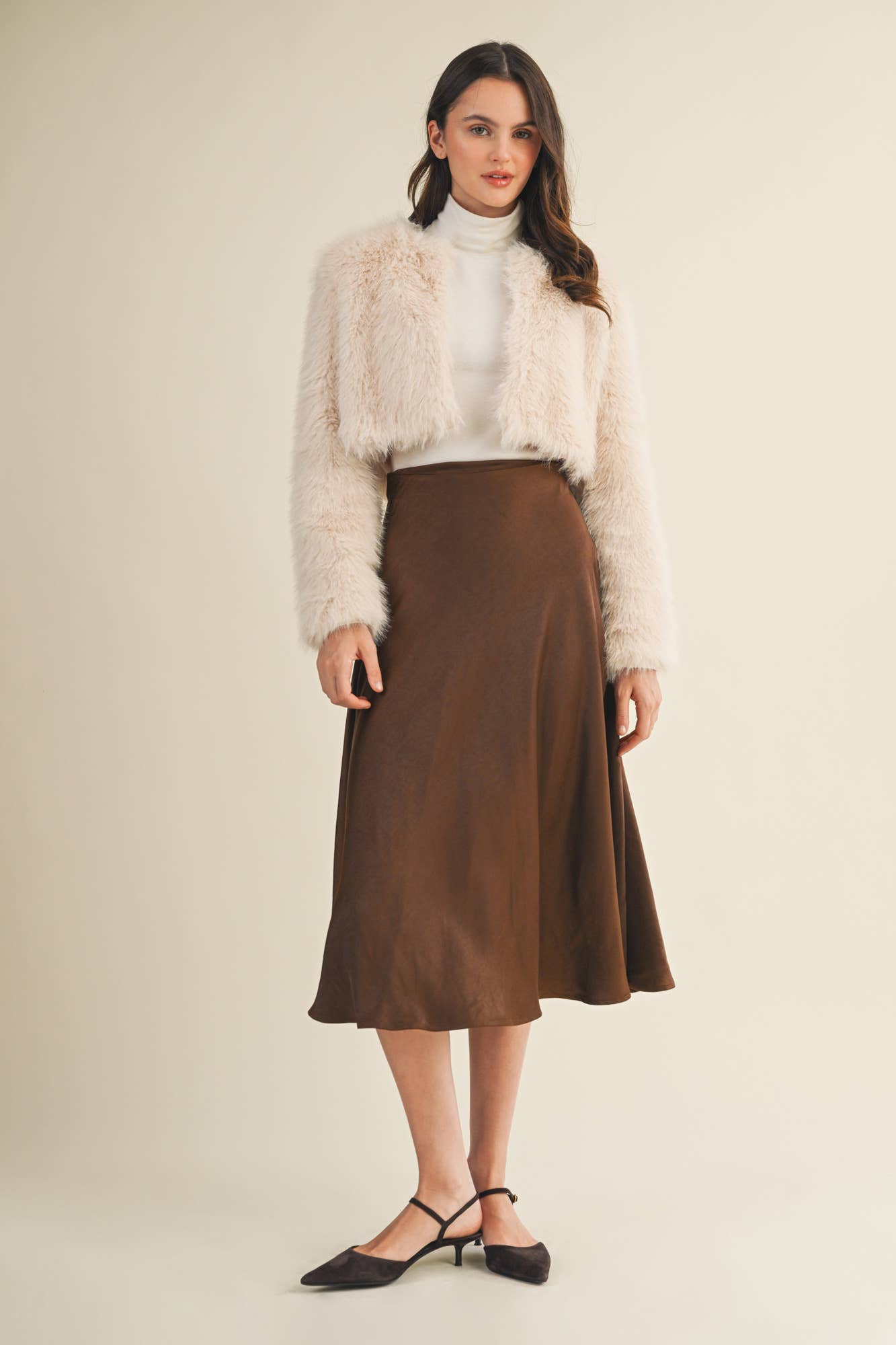 Cream CROPPED FAUX FUR JACKET