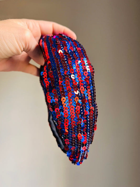 Blue Red Sequin Headband