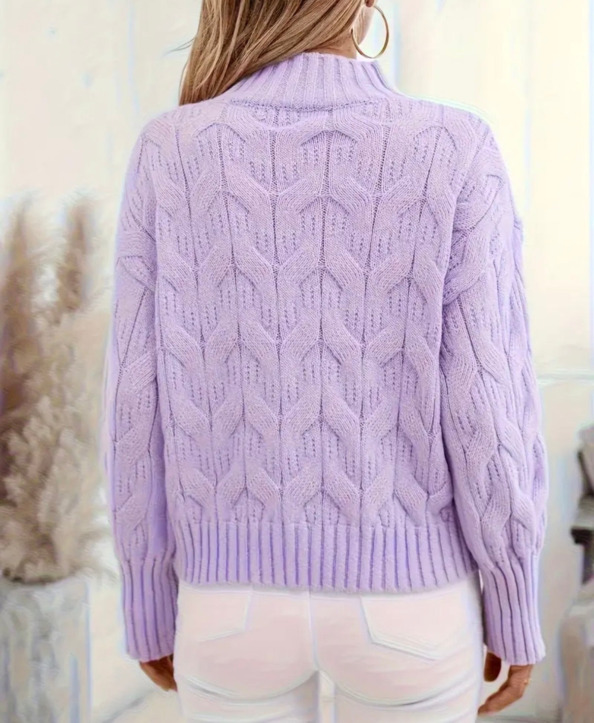Lavender knit patterned weave sweater