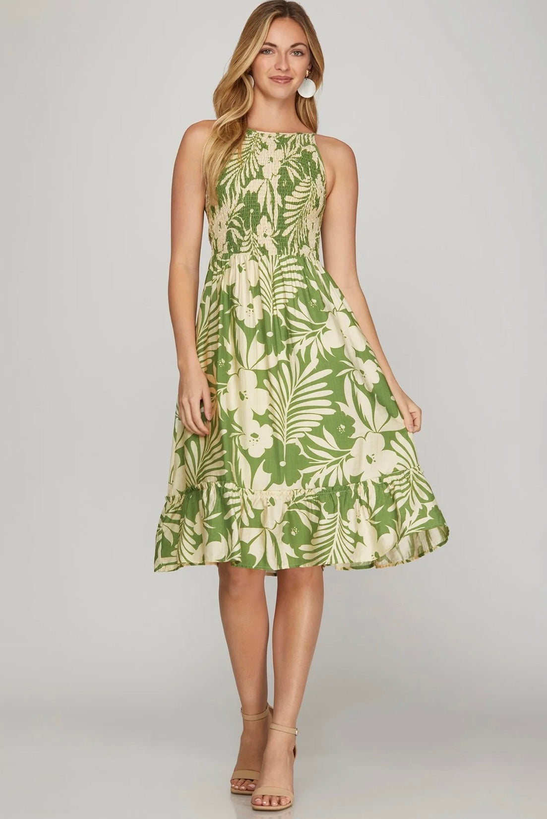 She+Sky mid dress / Green tropical