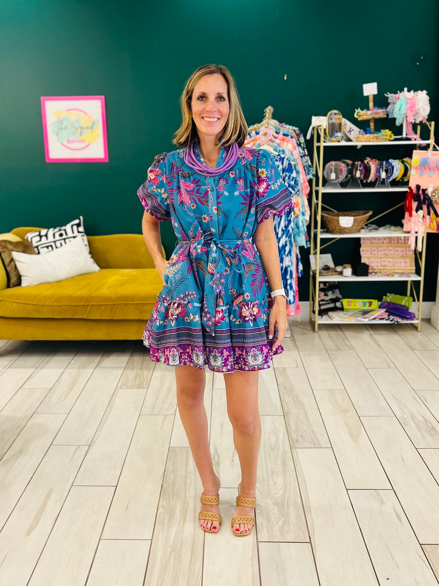FATE: SELF SASH RUFFLED V-NECK SHORT SLEEVE MINI DRESS