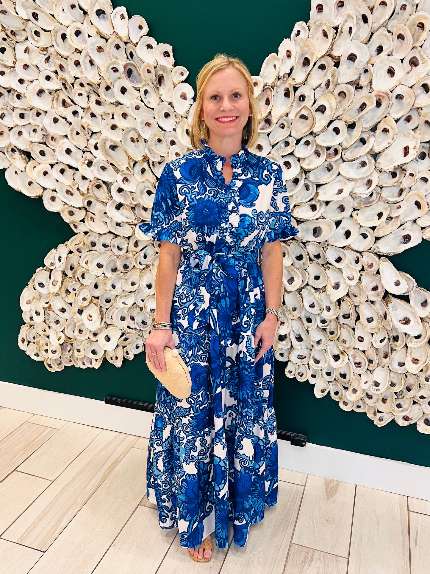The Celie blue floral dupe dress