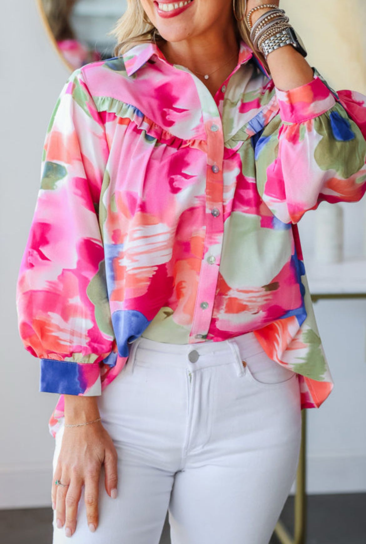 The Cassidy button down abstract blouse