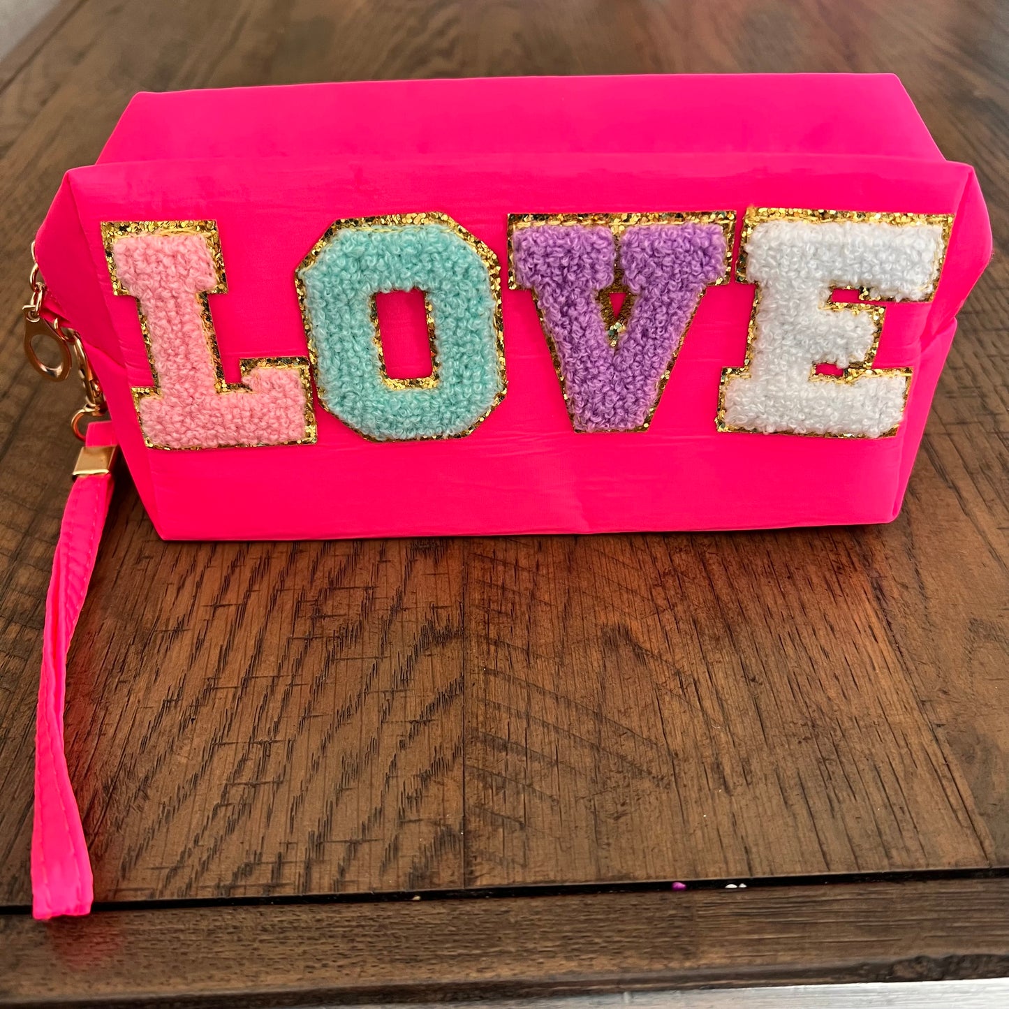 LOVE hot pink accessories bag