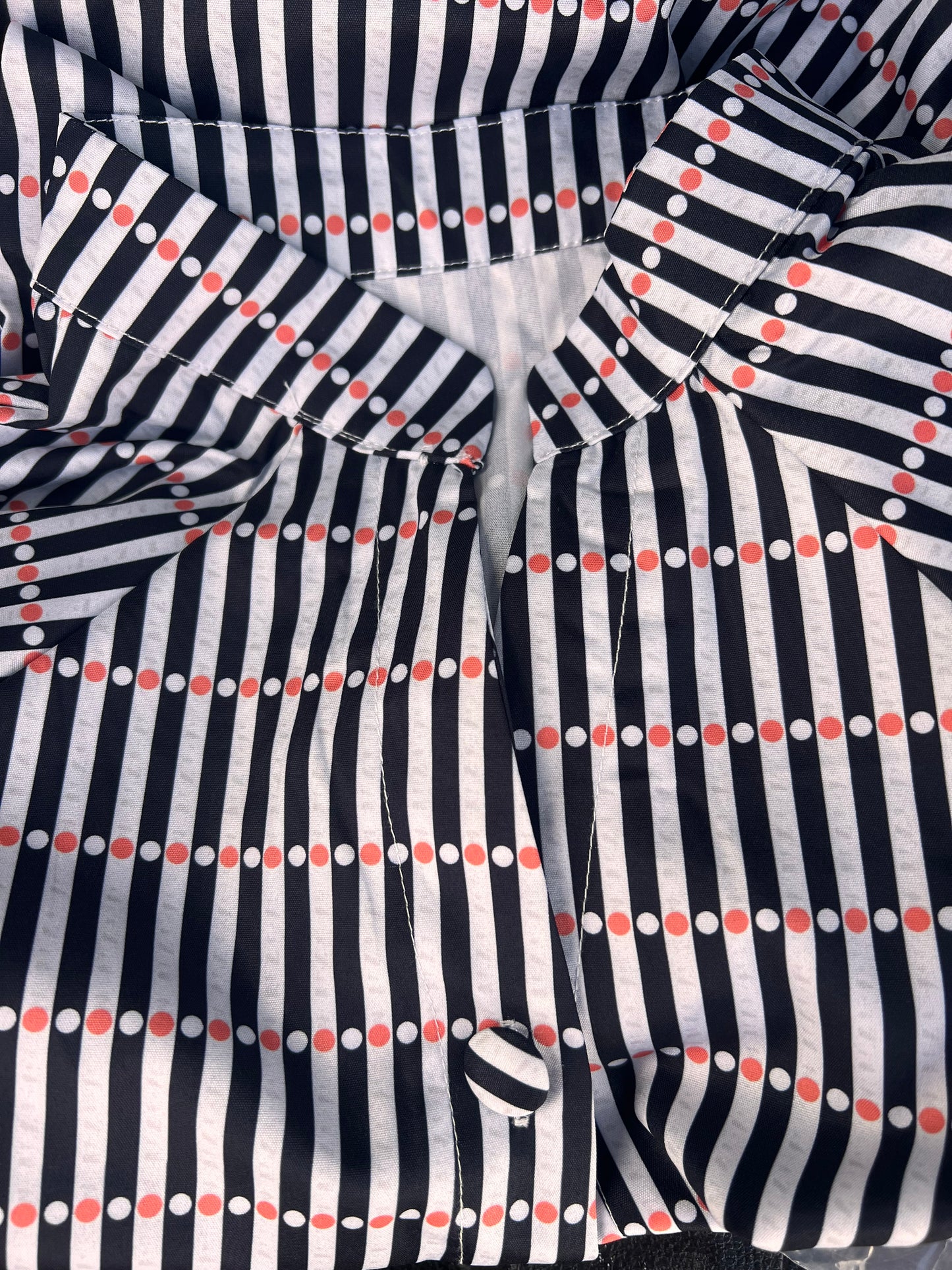 Black & White striped dress with orange dots