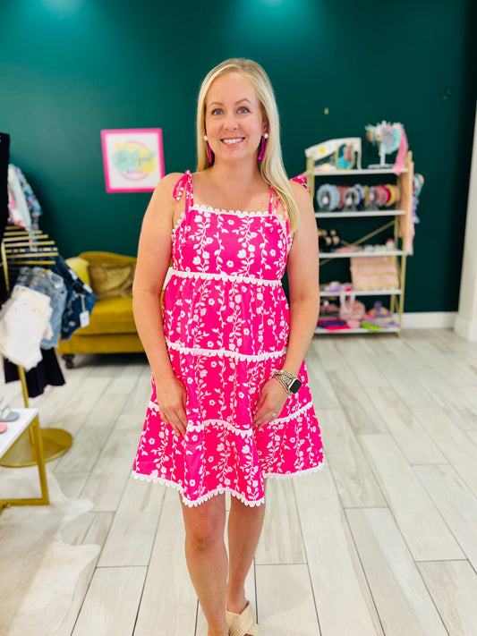 Barbie Pink Ric Rac tie shoulder dress