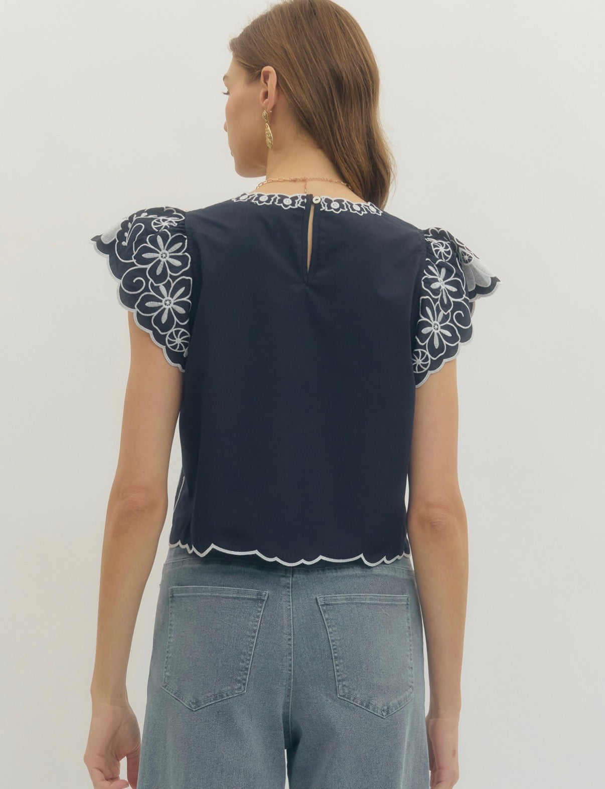 Entro embroidered blouse - navy/white