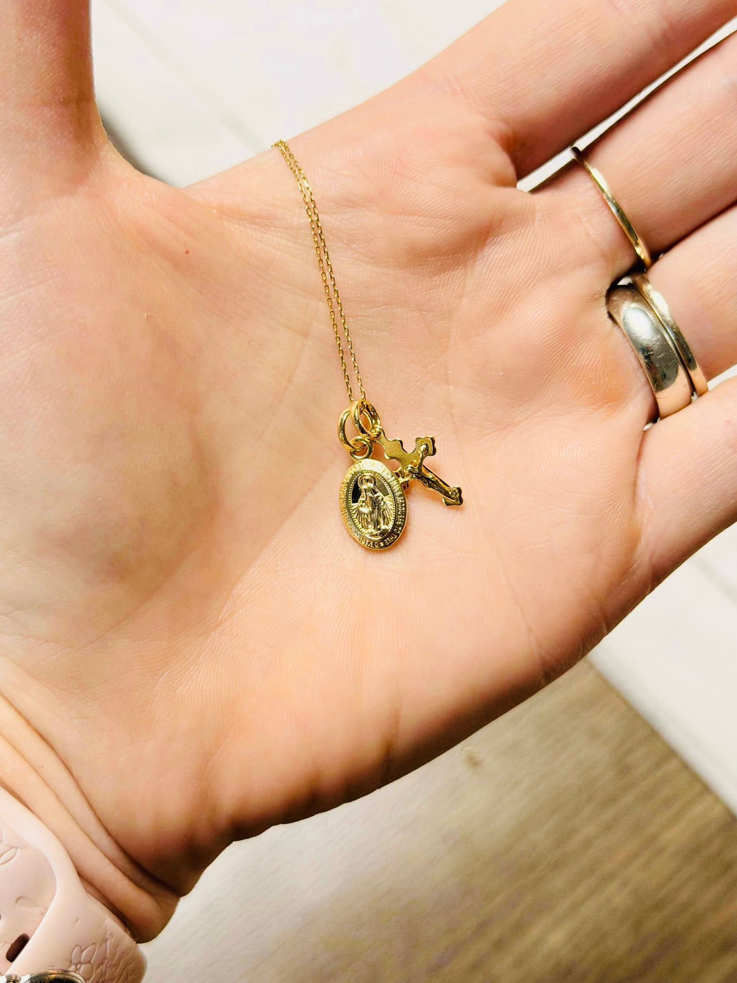 18k Gold Filled Mini Double Sided Lady of Grace Medal Pendant