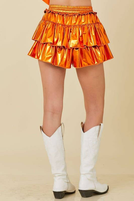 Metallic Ruffle Skort: PURPLE / L