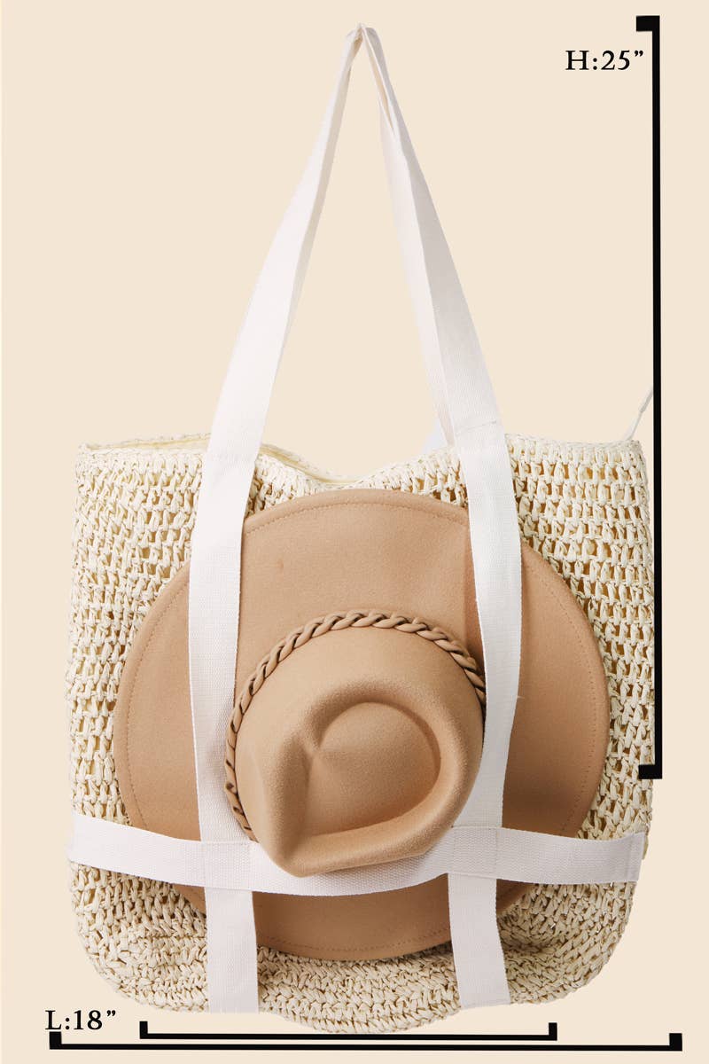 Straw Braided Hat Carrier Tote Bag: BE