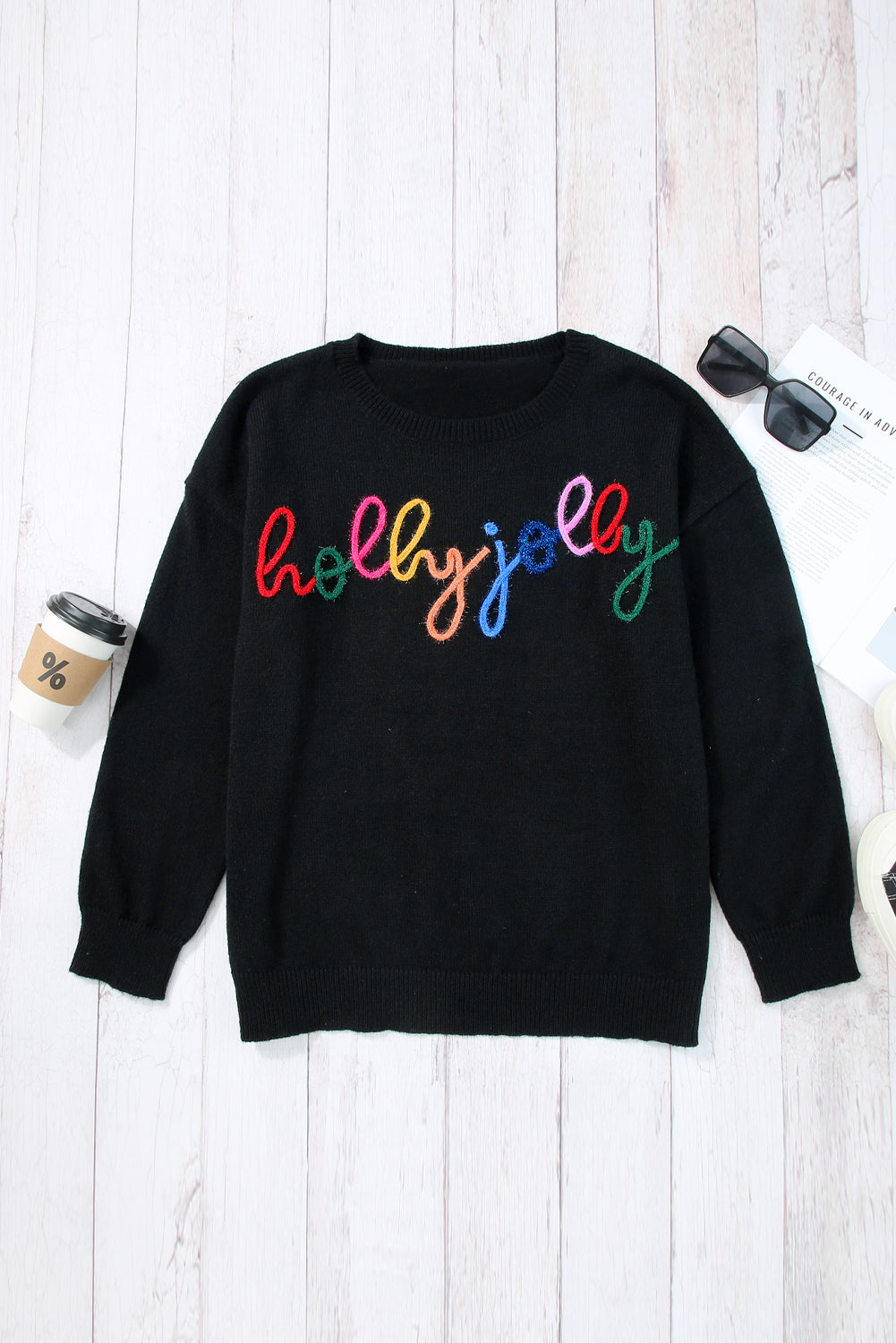 Holly Jolly Merry & Bright Round Neck Casual Christmas Sweater