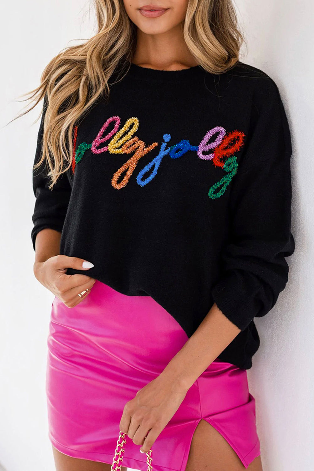 Holly Jolly Merry & Bright Round Neck Casual Christmas Sweater