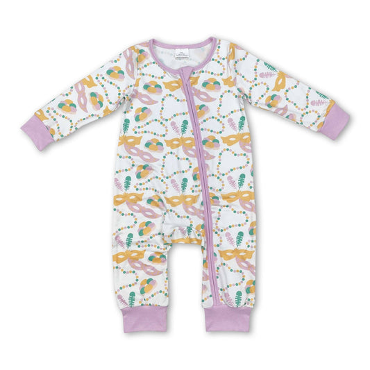 Lavender baby girls mardi gras bamboo zipper romper: Romper / 12-18M