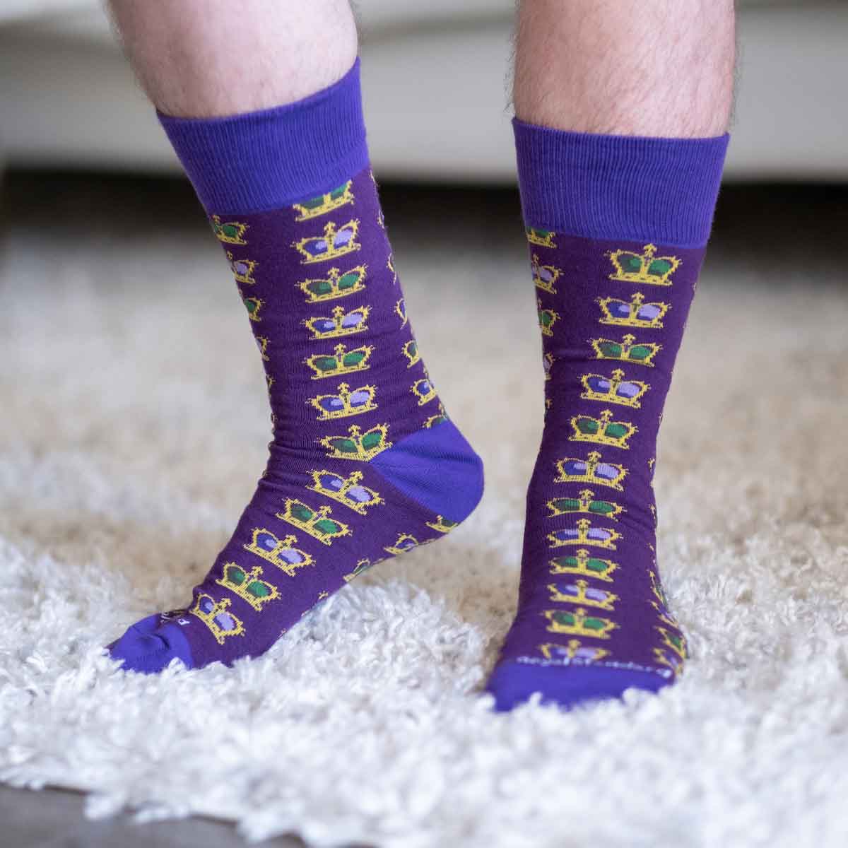 Men's King Crown Socks Purple/Green/Yellow One Size