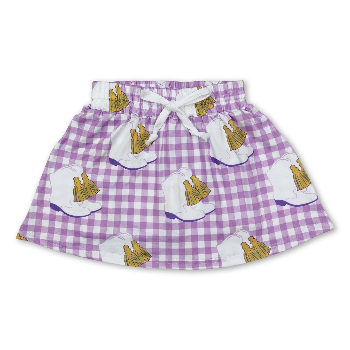 Yellow purple green stripe girls mardi gras skirt: Green plaid / 8-9T