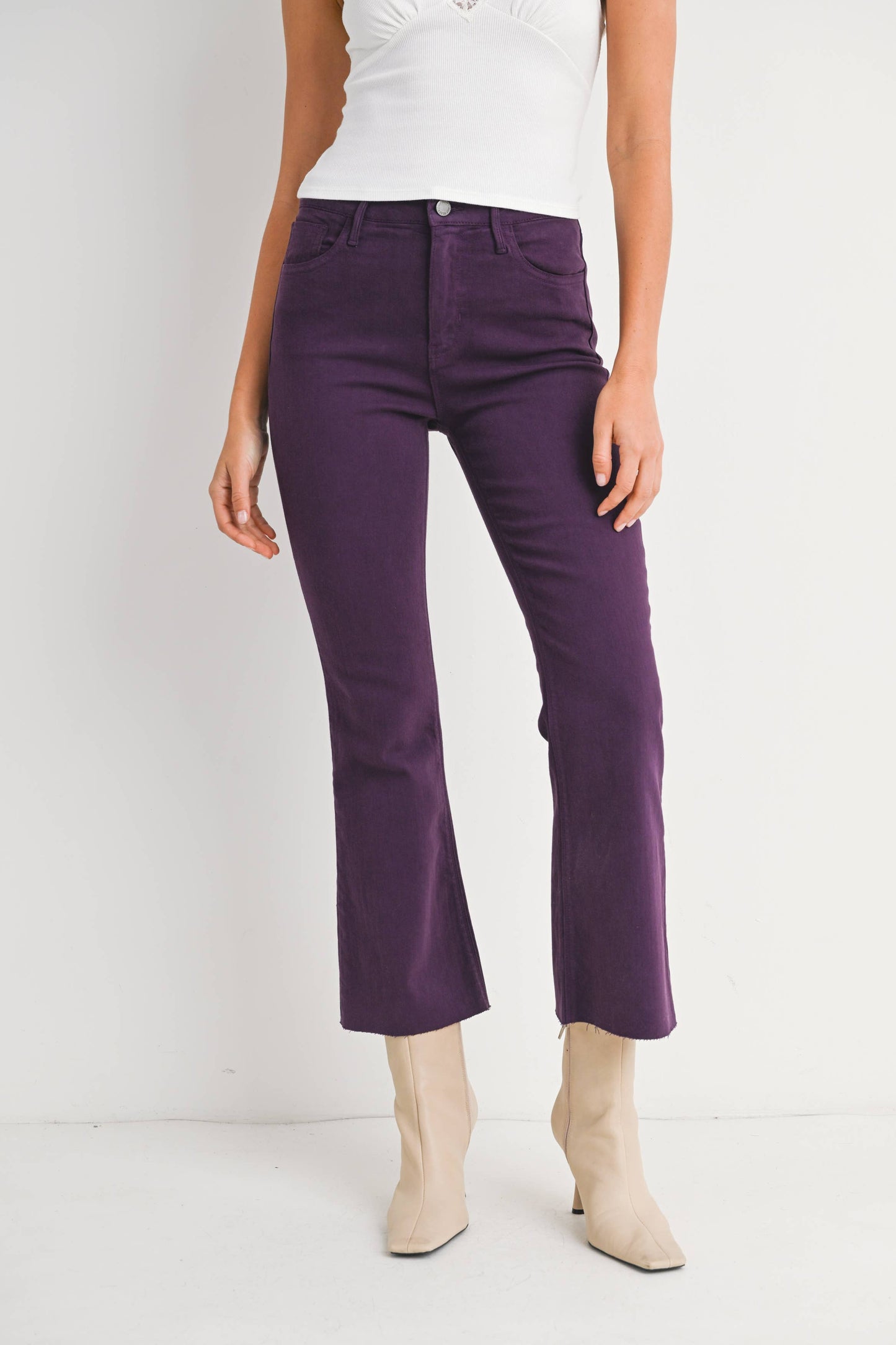 Just Black Denim- PURPLE - High Rise Tonal Crop Flare
