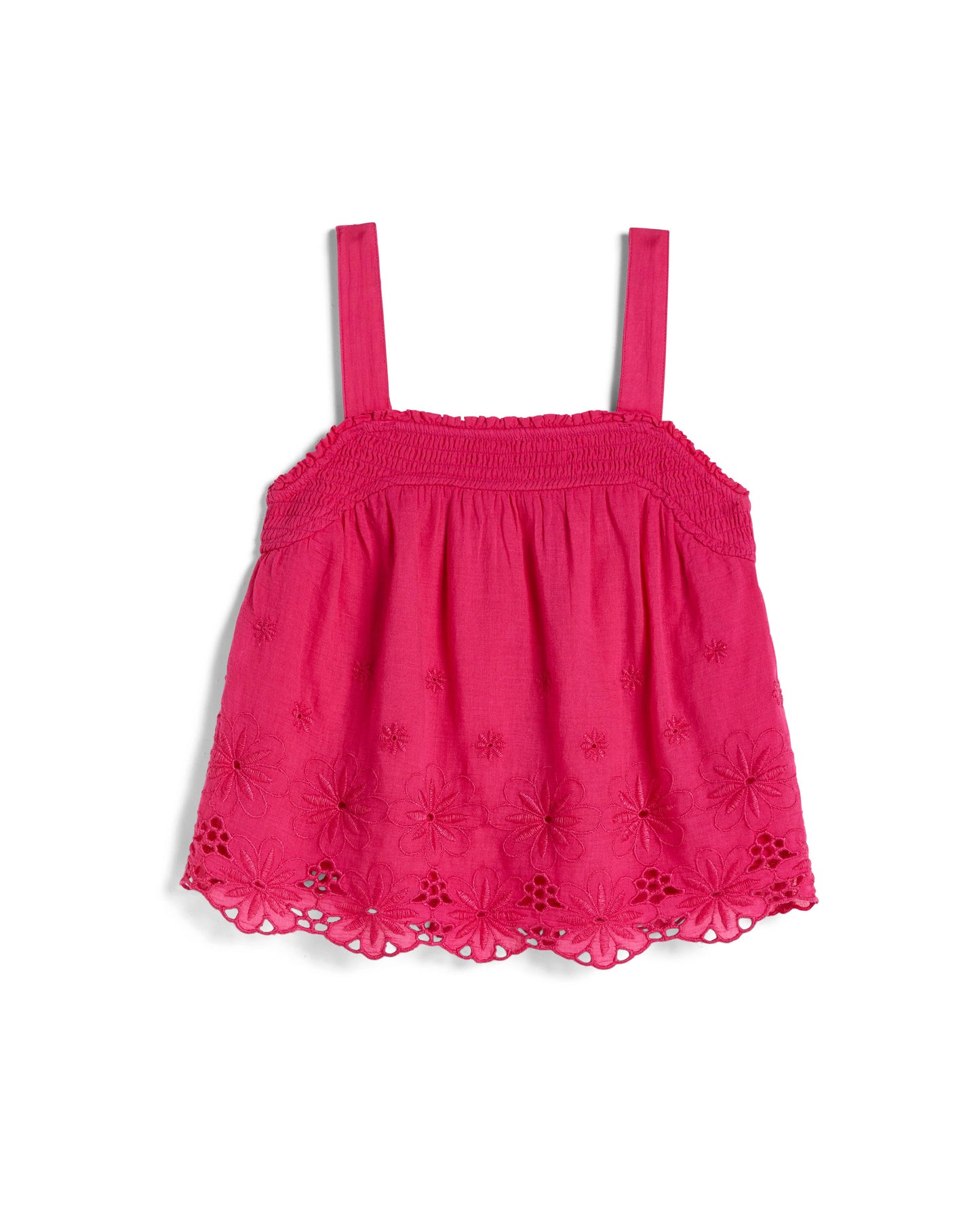 Tractr Jeans - GIRLS- Smocked Tank with Floral Eyelet - Hot Pink