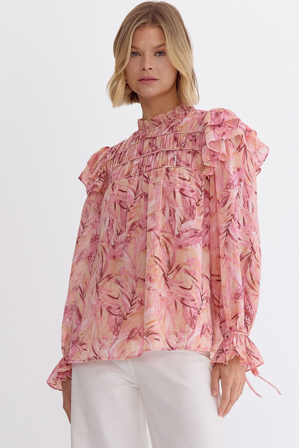 Entro Mock Neck Flounce Blouse